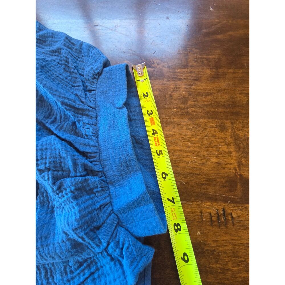 Talulah Blue 100% Cotton Gauze Cropped Button Up Top Flowy Boxy Shirt Size L - Picture 7 of 8
